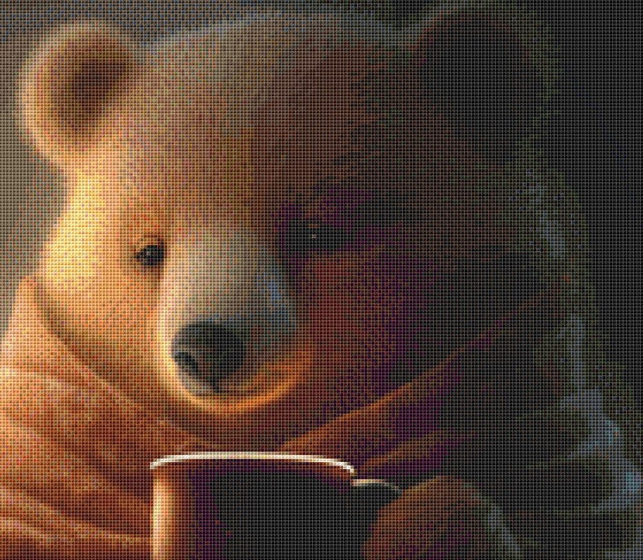 Comfy Bear with Coffee and Book cross stitch pattern by Serr.Kai A Quill & Ink