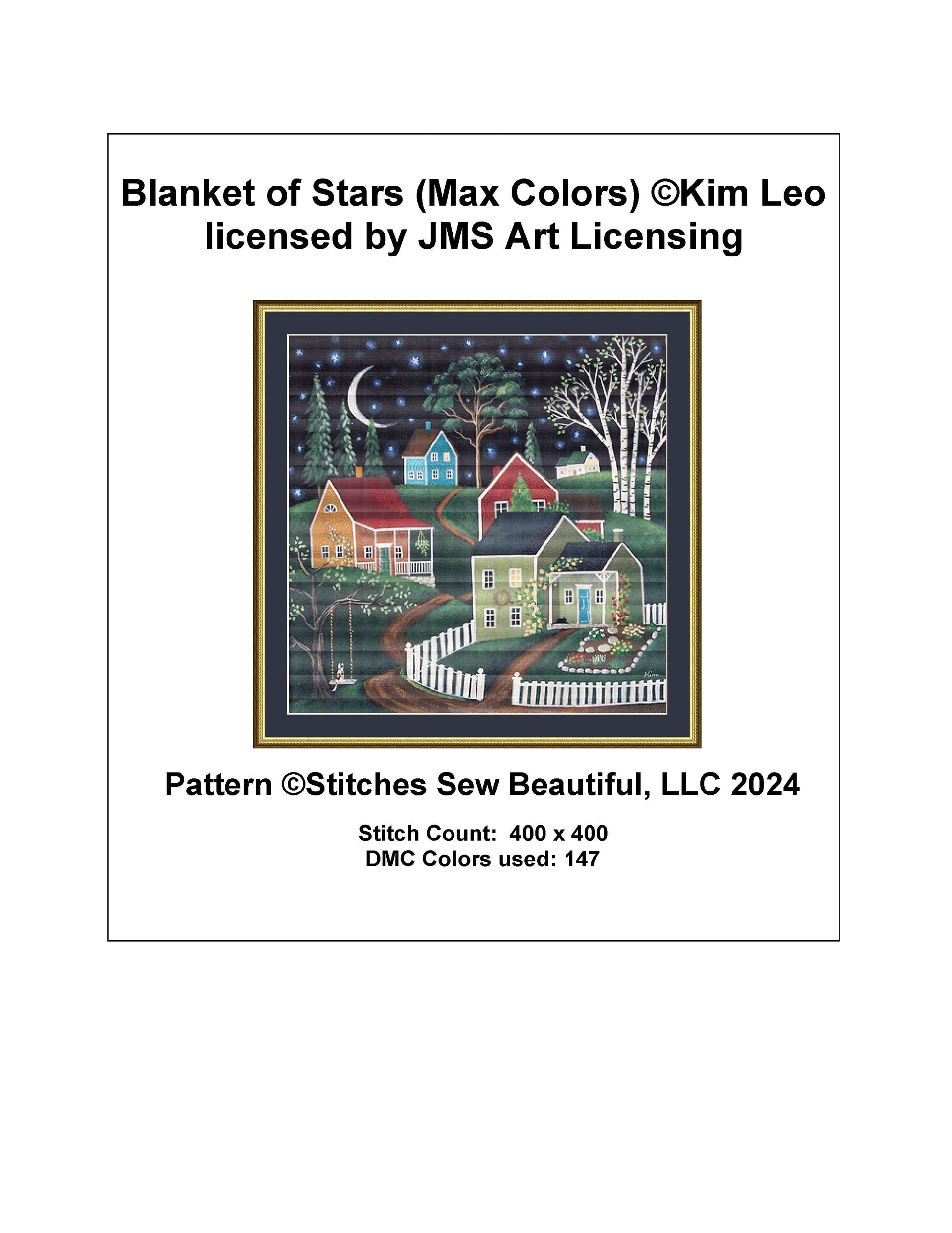 Blanket of Stars (Max Colors) cross stitch pattern by Kim Leo licensed by JMS Art Licensing