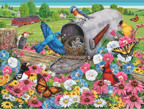 Home Sweet Home Blue Bird and Mailbox (Max Colors) cross stitch pattern by Rose Mary Berlin/Ansada Art Licensing Group, LLC