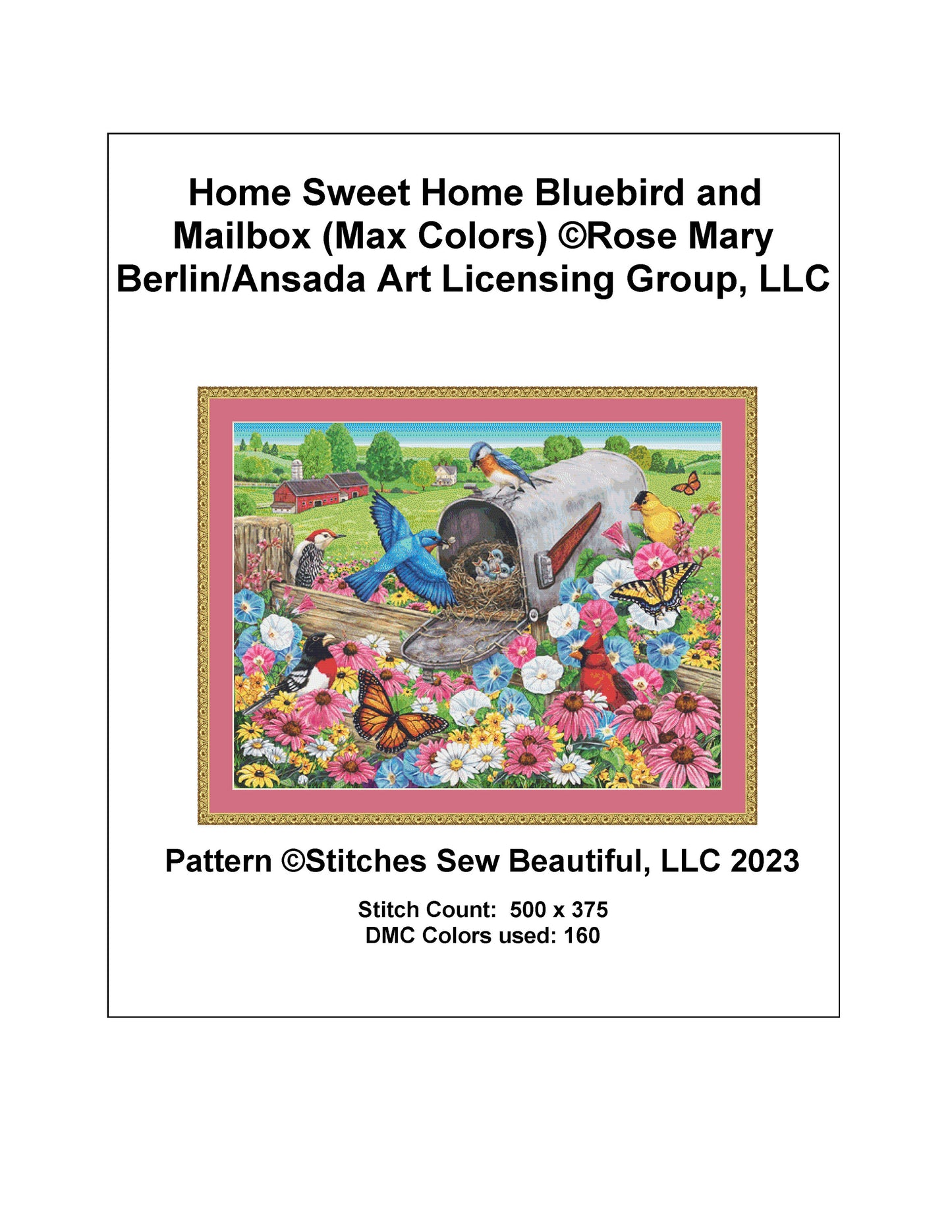 Home Sweet Home Blue Bird and Mailbox (Max Colors) cross stitch pattern by Rose Mary Berlin/Ansada Art Licensing Group, LLC