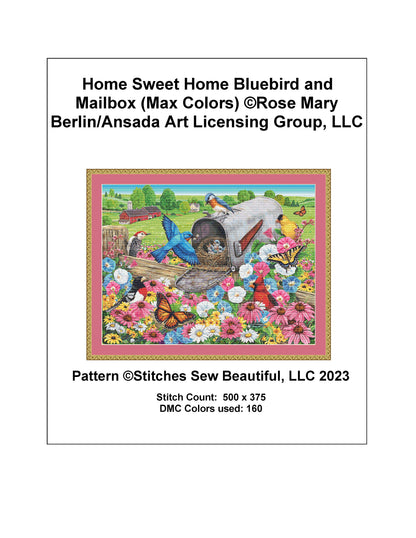 Home Sweet Home Blue Bird and Mailbox (Max Colors) cross stitch pattern by Rose Mary Berlin/Ansada Art Licensing Group, LLC