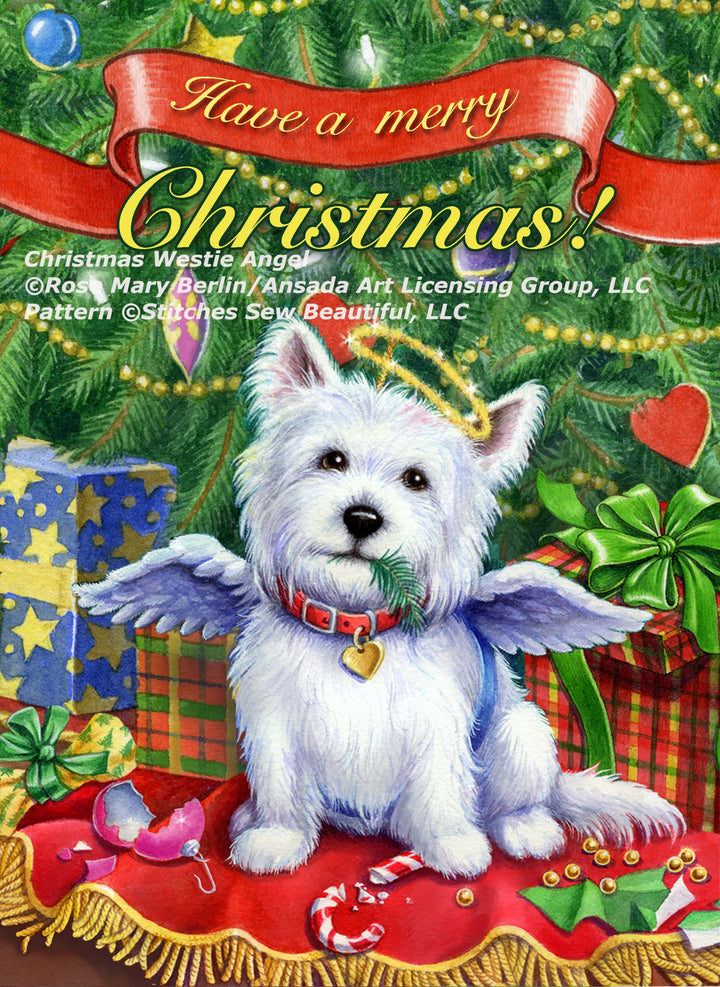 Christmas Westie Angel cross stitch pattern by Rose Mary Berlin/Ansada Art Licensing Group, LLC.