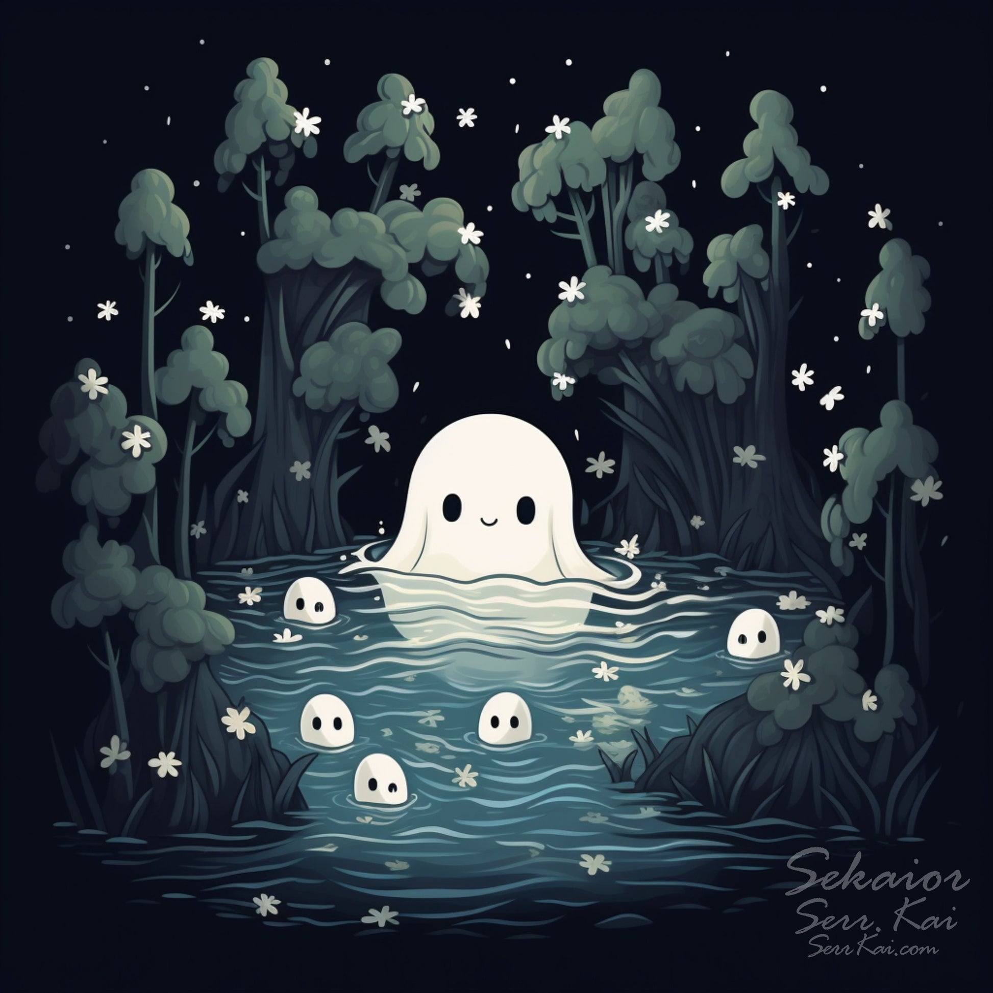 Cute Ghost in a Pond (Max Size) cross stitch pattern by Serr.Kai A Quill & Ink