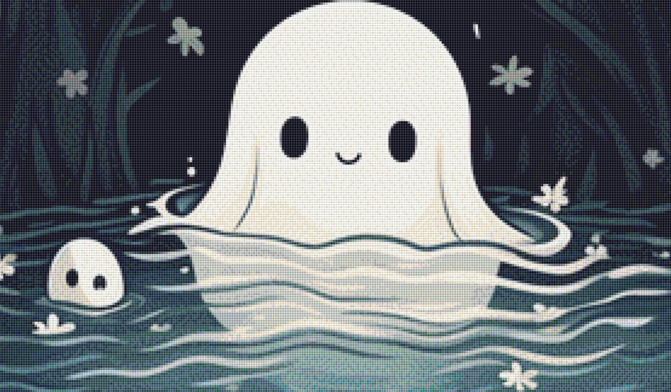 Cute Ghost in a Pond (Max Size) cross stitch pattern by Serr.Kai A Quill & Ink