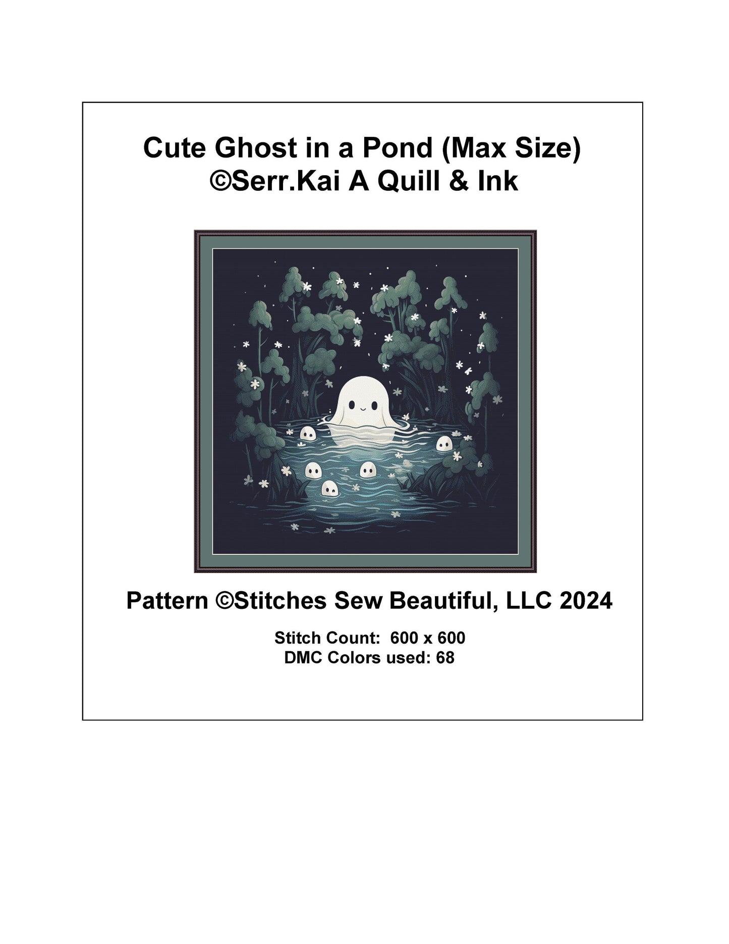 Cute Ghost in a Pond (Max Size) cross stitch pattern by Serr.Kai A Quill & Ink