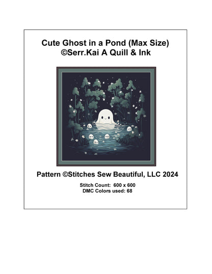 Cute Ghost in a Pond (Max Size) cross stitch pattern by Serr.Kai A Quill & Ink