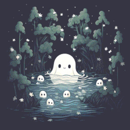 Cute Ghost in a Pond (Small) cross stitch pattern by Serr.Kai A Quill & Ink