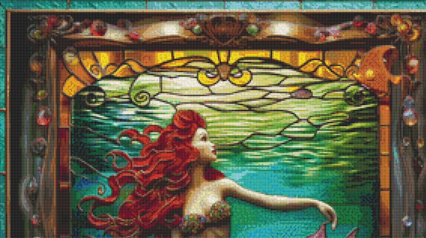 Stained Glass Mermaid 1 cross stitch pattern by IvyCottageHome