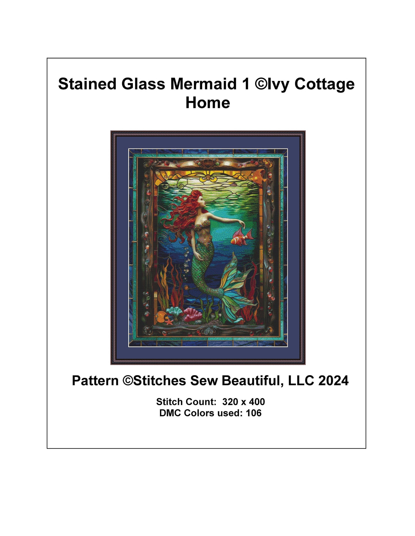 Stained Glass Mermaid 1 cross stitch pattern by IvyCottageHome