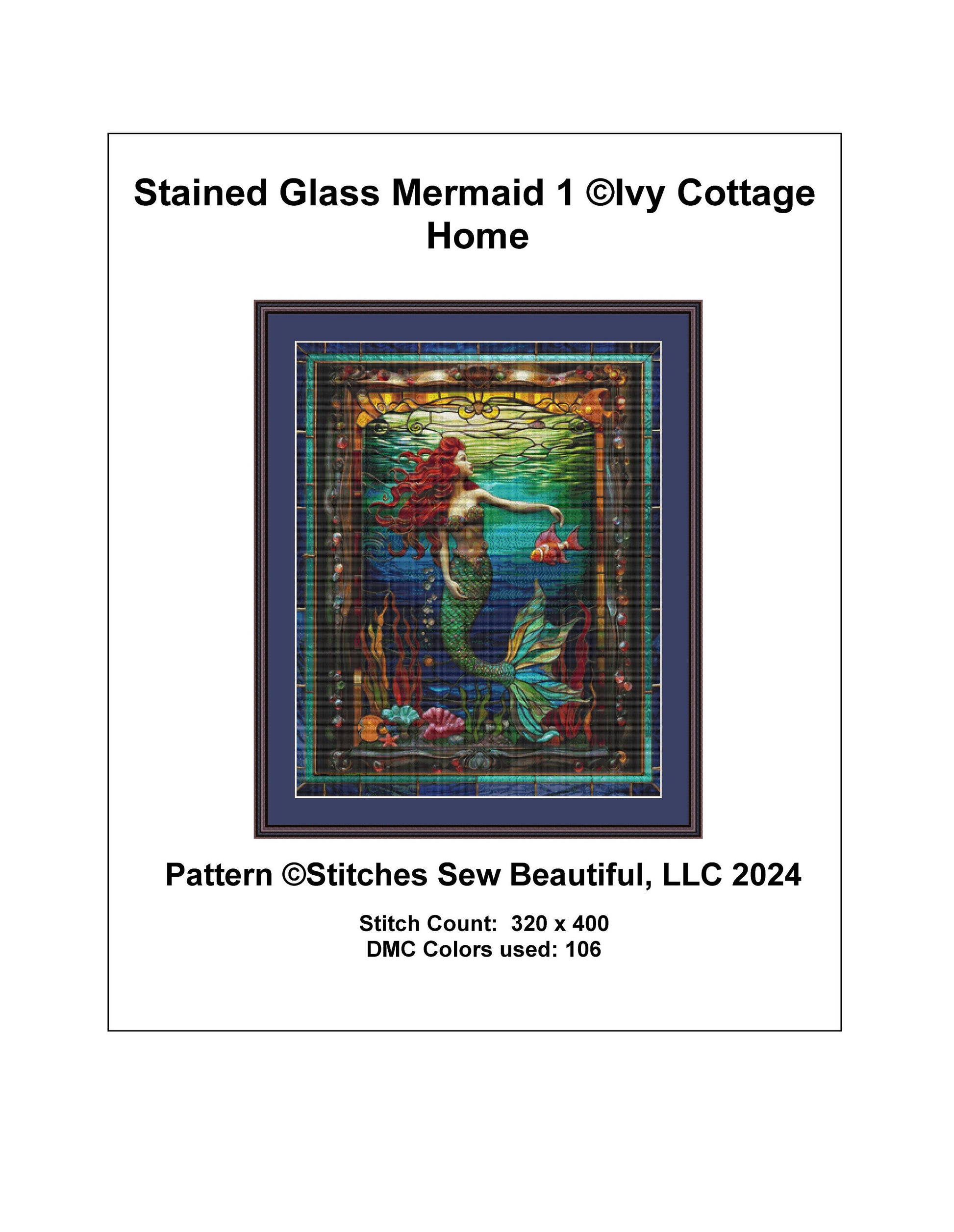 Stained Glass Mermaid 1 cross stitch pattern by IvyCottageHome