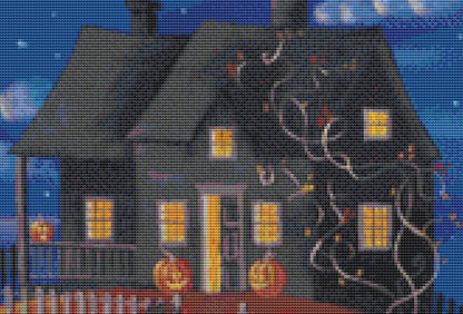 Happy Hauntings (Max Colors) cross stitch pattern by Kim Leo licensed by JMS Art Licensing