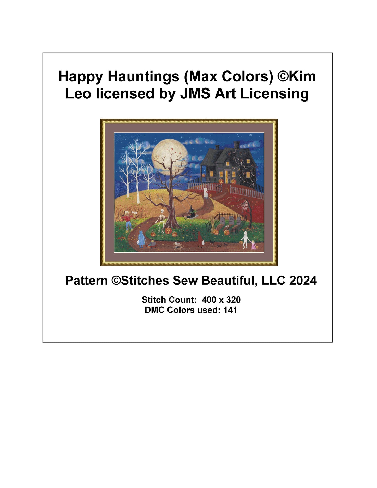 Happy Hauntings (Max Colors) cross stitch pattern by Kim Leo licensed by JMS Art Licensing