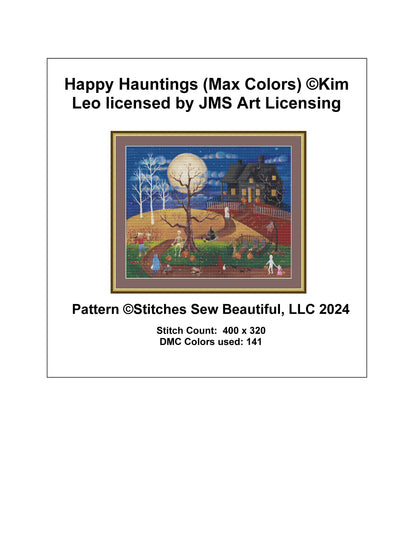 Happy Hauntings (Max Colors) cross stitch pattern by Kim Leo licensed by JMS Art Licensing