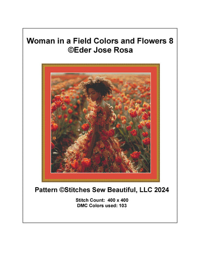 Woman in a Field of Flowers 8 cross stitch pattern by Eder Jose Rosa (Digital Format)