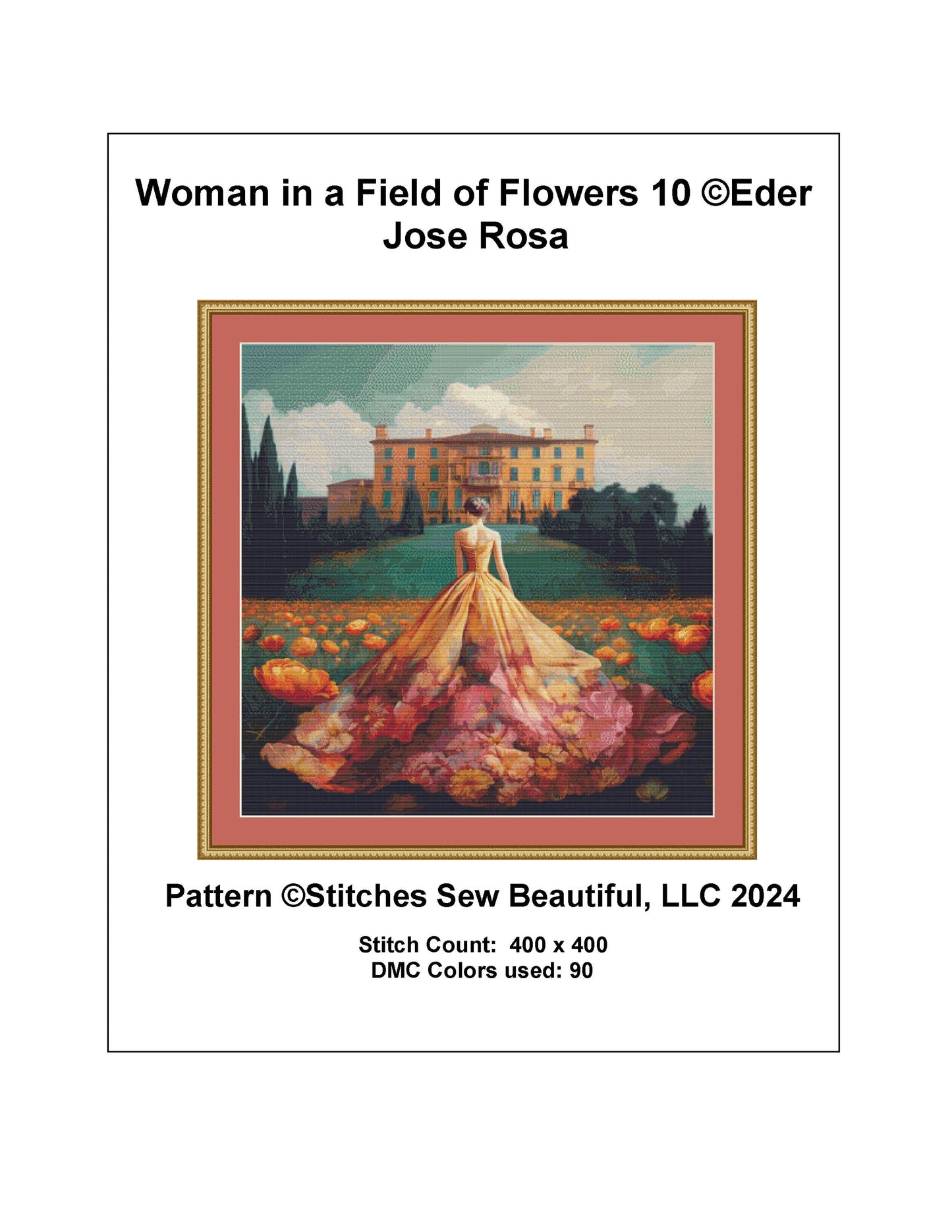 Woman in a Field of Flowers 10 cross stitch pattern by Eder Jose Rosa