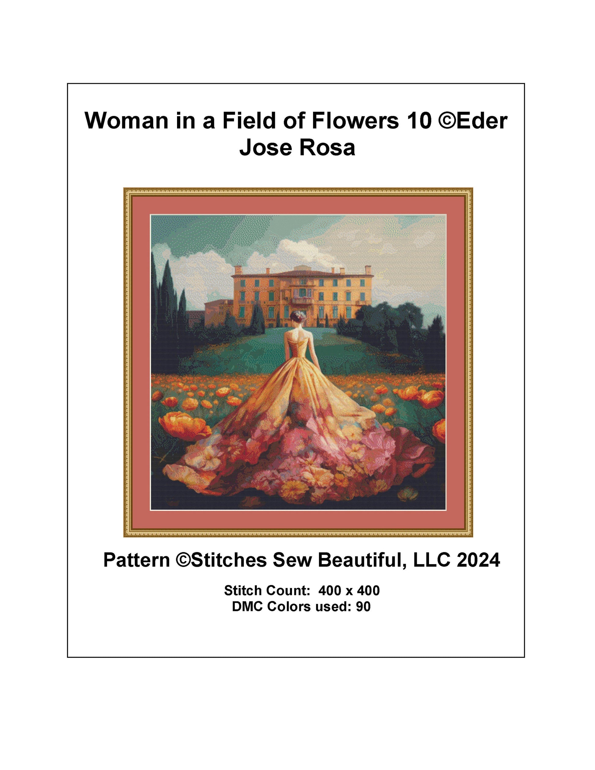 Woman in a Field of Flowers 10 cross stitch pattern by Eder Jose Rosa