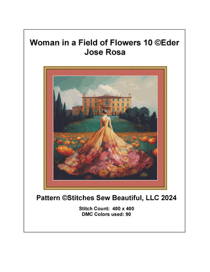 Woman in a Field of Flowers 10 cross stitch pattern by Eder Jose Rosa