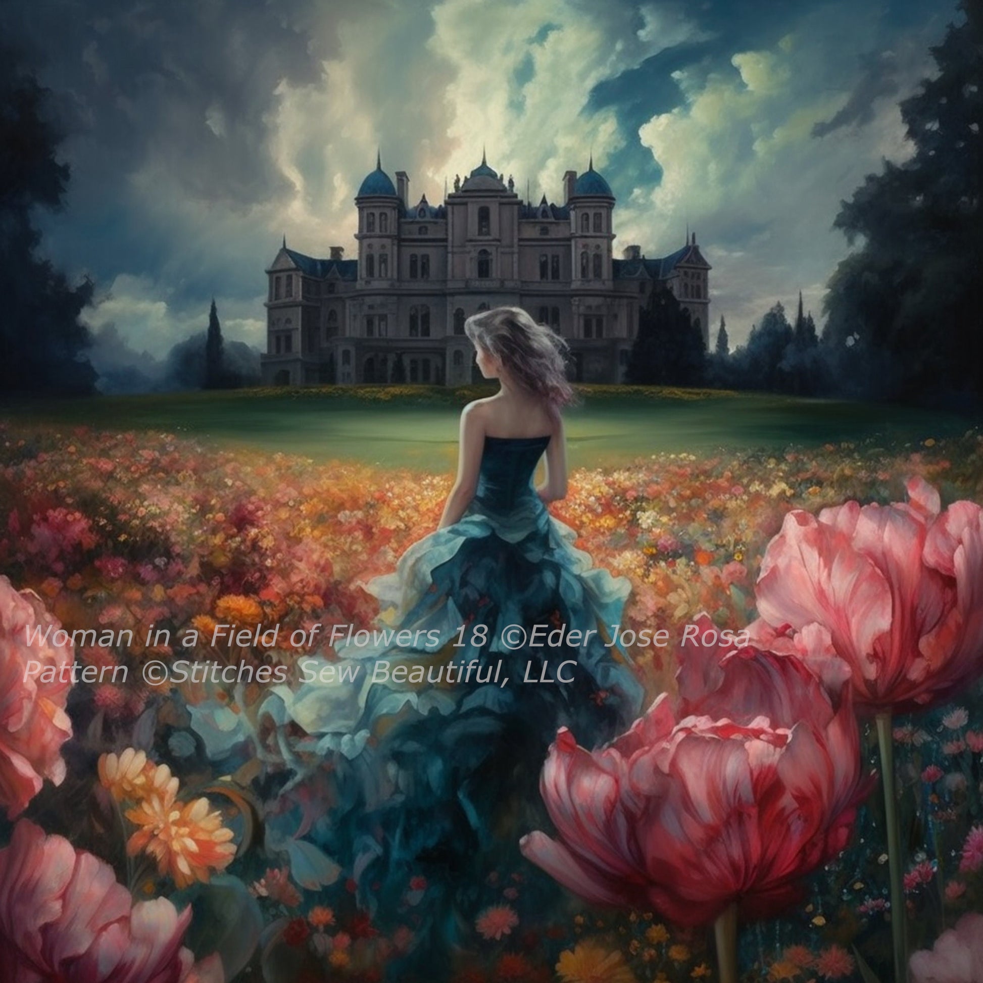 Woman in a Field of Flowers 18 (Max Colors) cross stitch pattern by Eder Jose Rosa