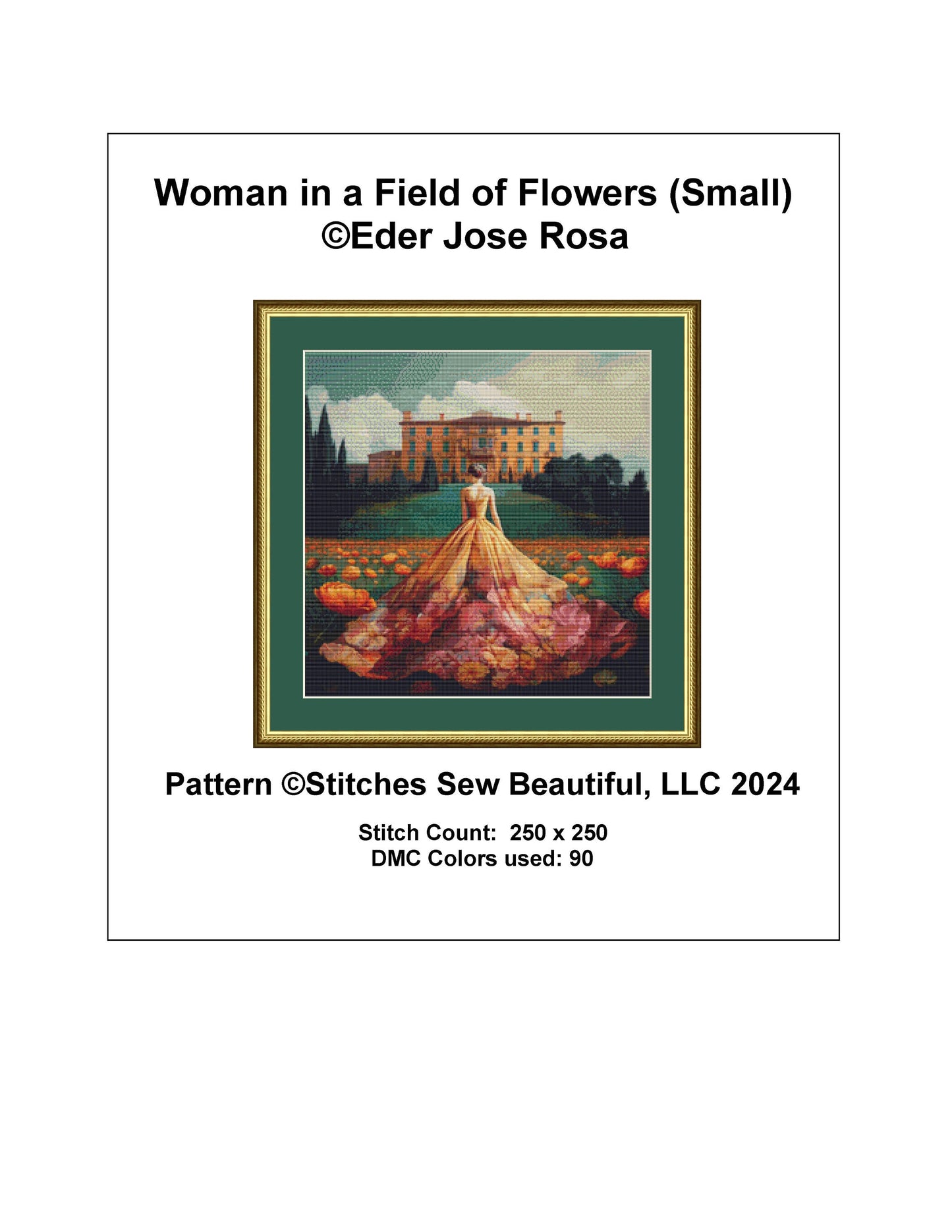 Woman in a Field of Flowers 10 (Small) cross stitch pattern by Eder Jose Rosa