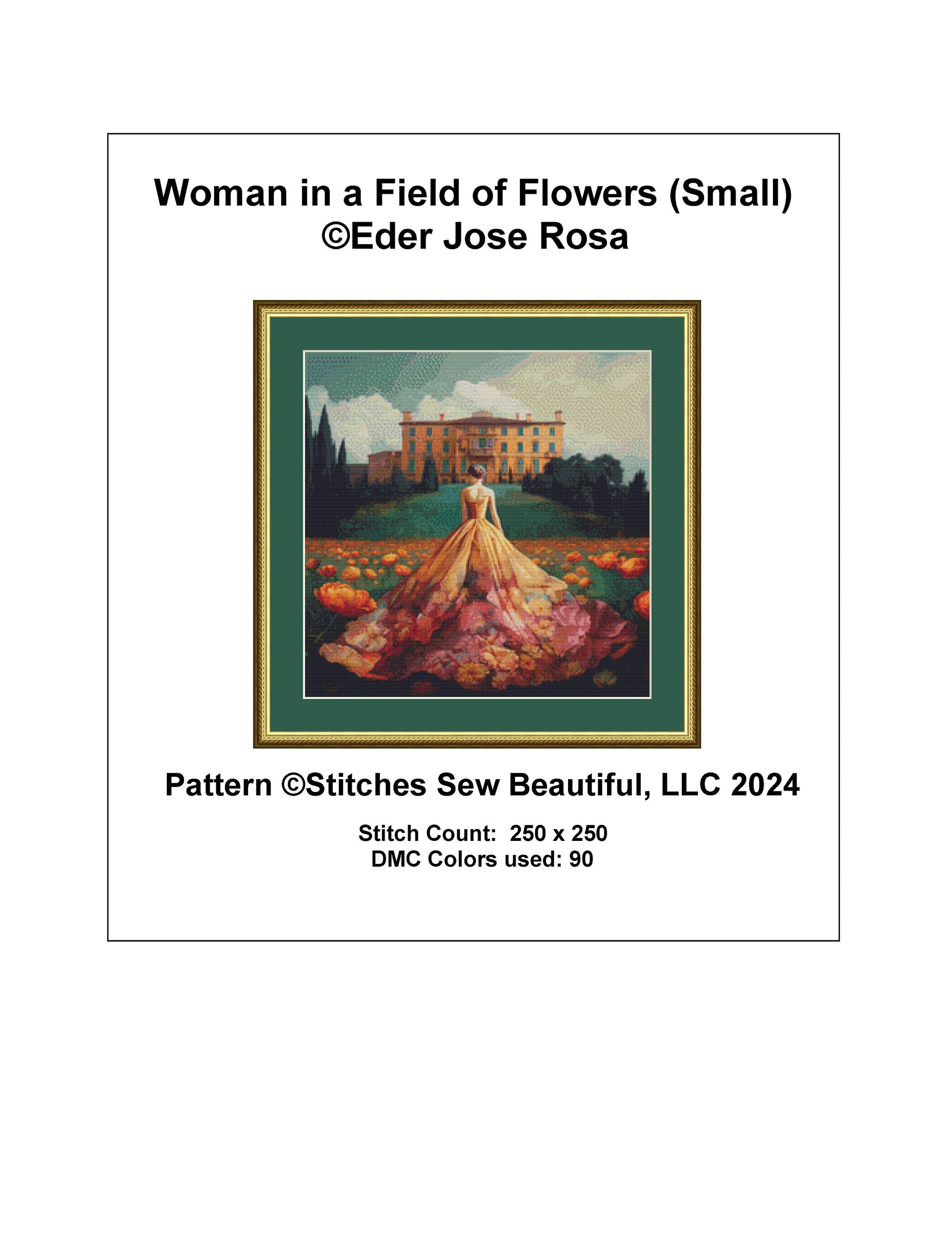 Woman in a Field of Flowers 10 (Small) cross stitch pattern by Eder Jose Rosa