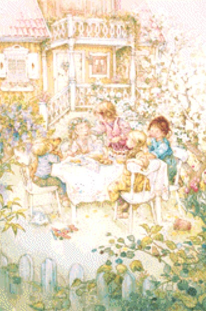 The Tea Party (Small) cross stitch pattern by Lisi Martin/AB Pictura, Karlstad, Sweden