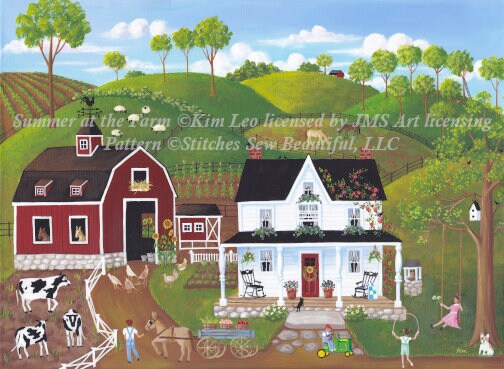 Summer at the Farm cross stitch pattern by Kim Leo licensed by JMS Art Licensing