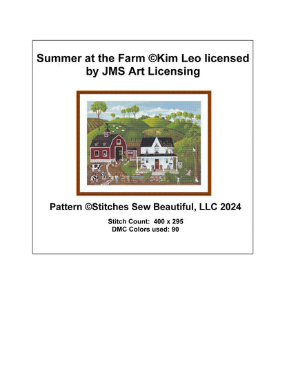 Summer at the Farm cross stitch pattern by Kim Leo licensed by JMS Art Licensing