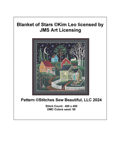 Blanket of Stars cross stitch pattern by Kim Leo licensed by JMS Art Licensing