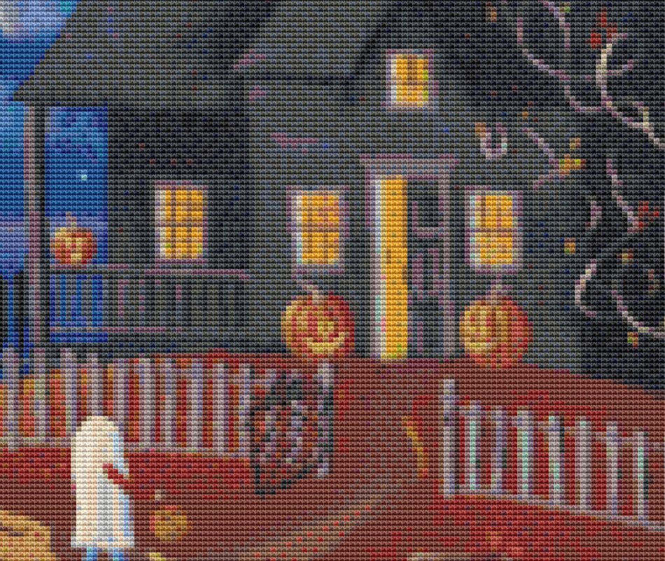 Happy Hauntings cross stitch pattern by Kim Leo licensed by JMS Art Licensing