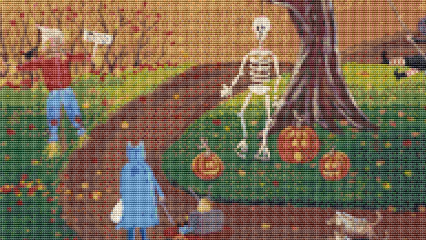 Happy Hauntings cross stitch pattern by Kim Leo licensed by JMS Art Licensing