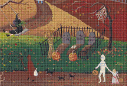 Happy Hauntings cross stitch pattern by Kim Leo licensed by JMS Art Licensing