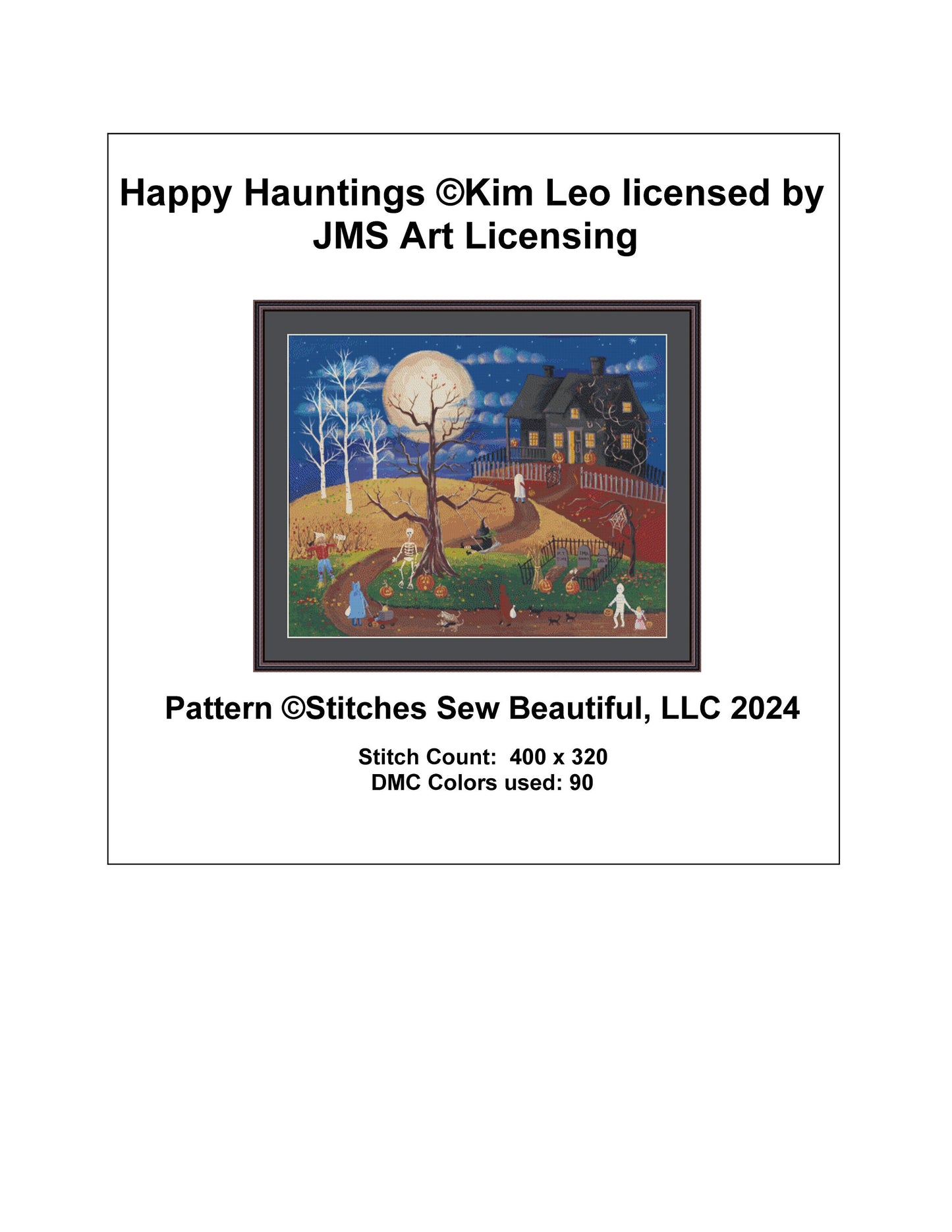 Happy Hauntings cross stitch pattern by Kim Leo licensed by JMS Art Licensing