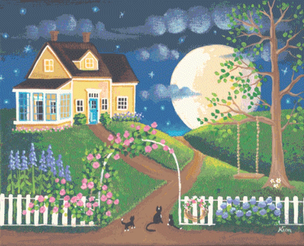 June Moon cross stitch pattern by Kim Leo licensed by JMS Art Licesing