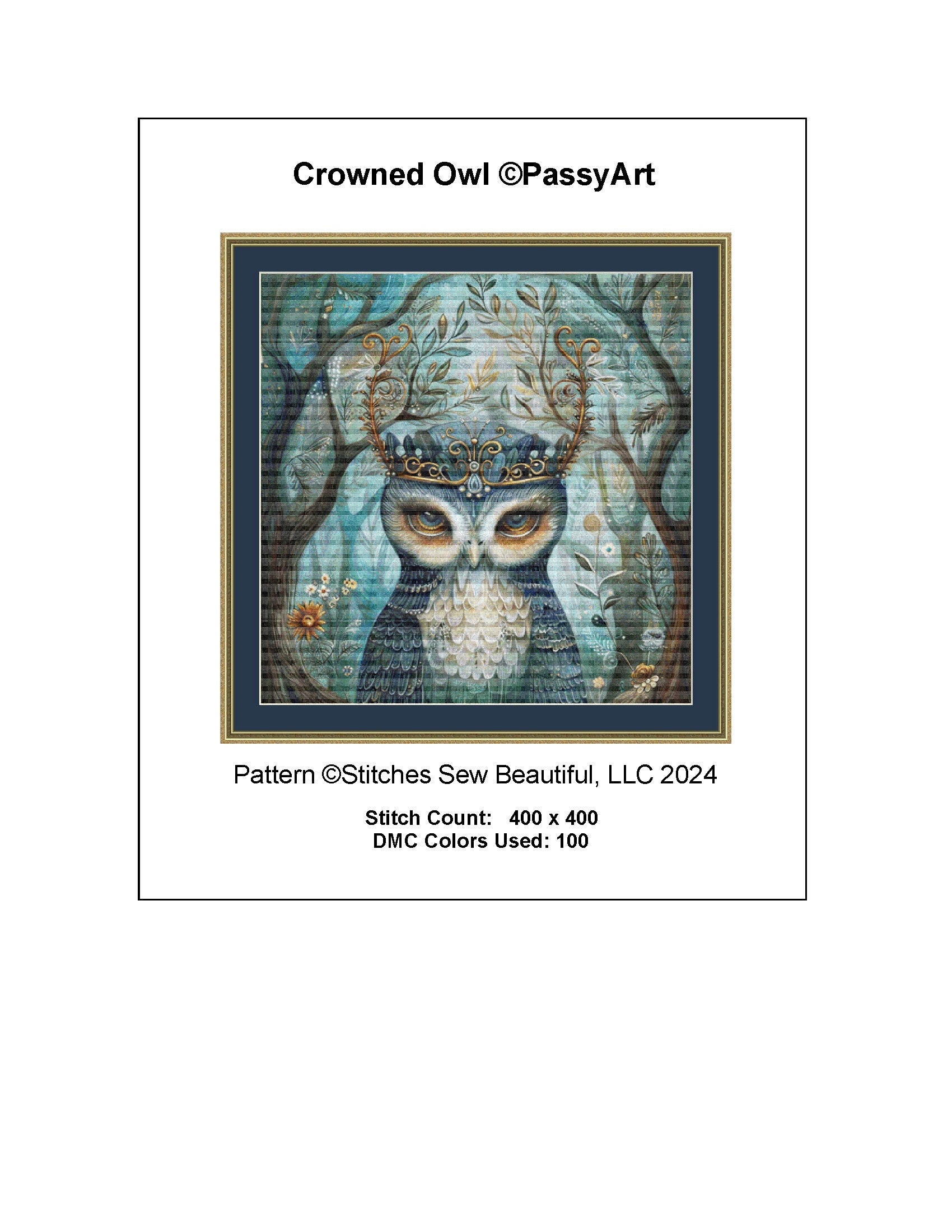 Crowned Owl cross stitch pattern by PassyArt