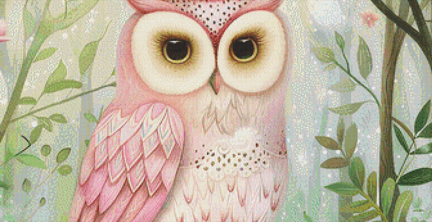 Pink Crowned Owl cross stitch pattern by PassyArt