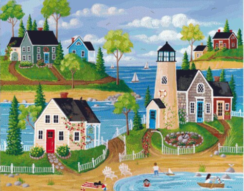 Summer By the Sea cross stitch pattern by Kim Leo licensed by JMS Art Licensing