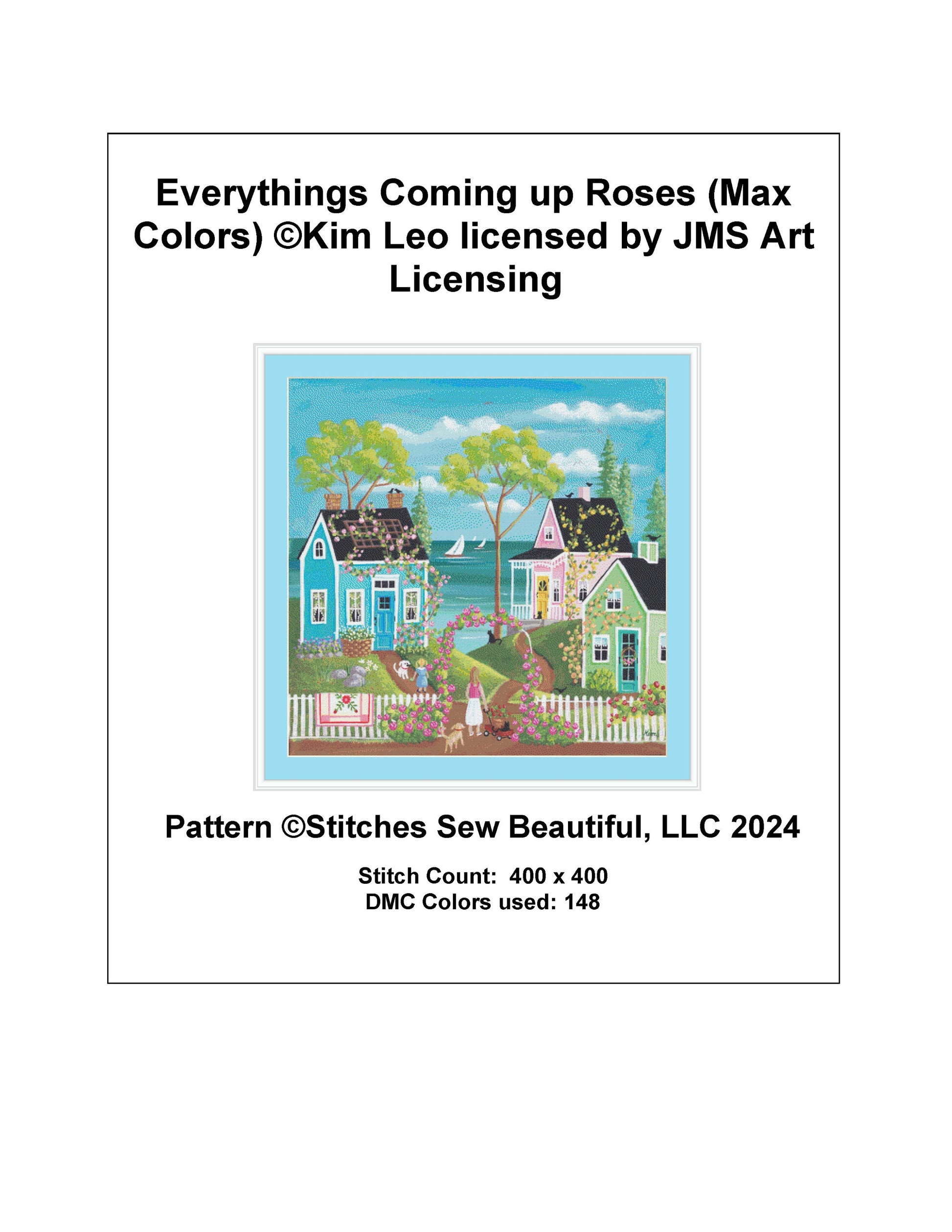 Everythings Coming up Roses (Max Colors) cross stitch pattern by Kim Leo licensed by JMS Art Licensing