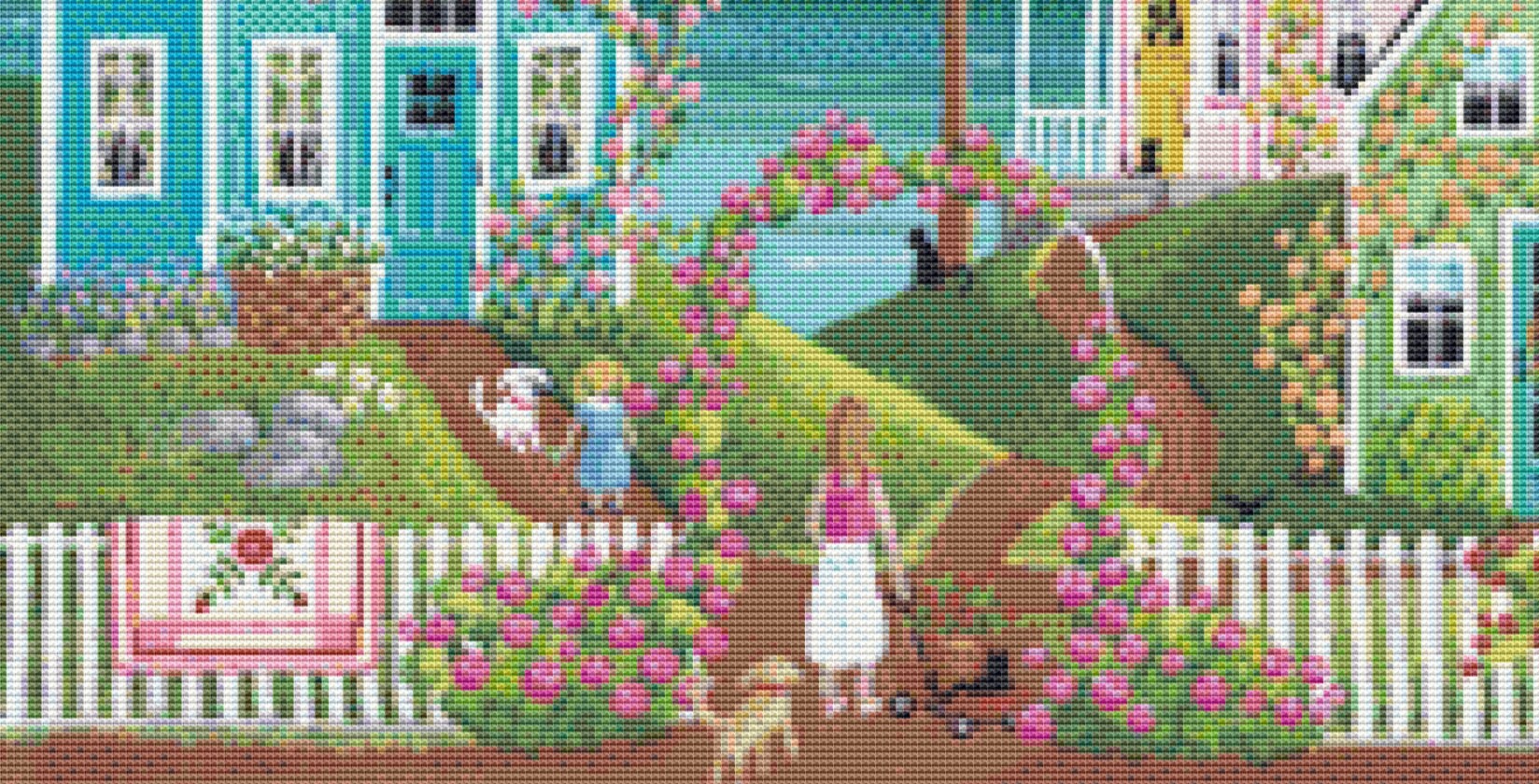 Everythings Coming up Roses (Small) cross stitch pattern by Kim Leo licensed by JMS Art Licensing