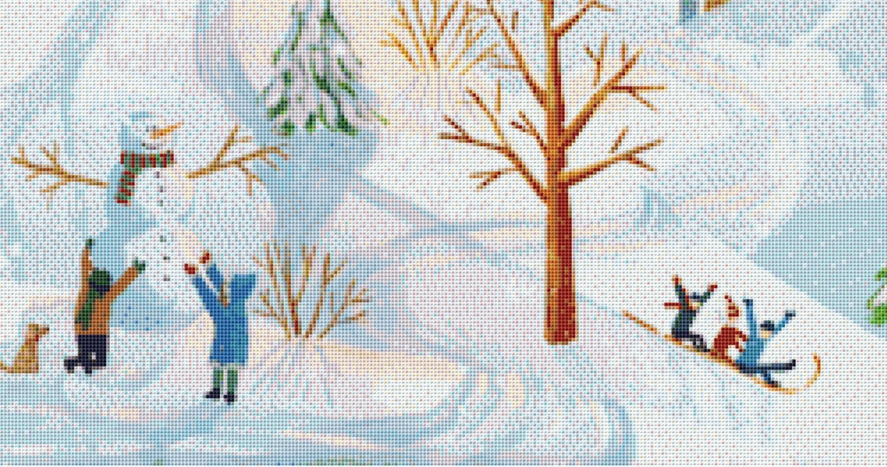 White Blanket cross stitch pattern by Kim Leo licensed by JMS Art Licensing