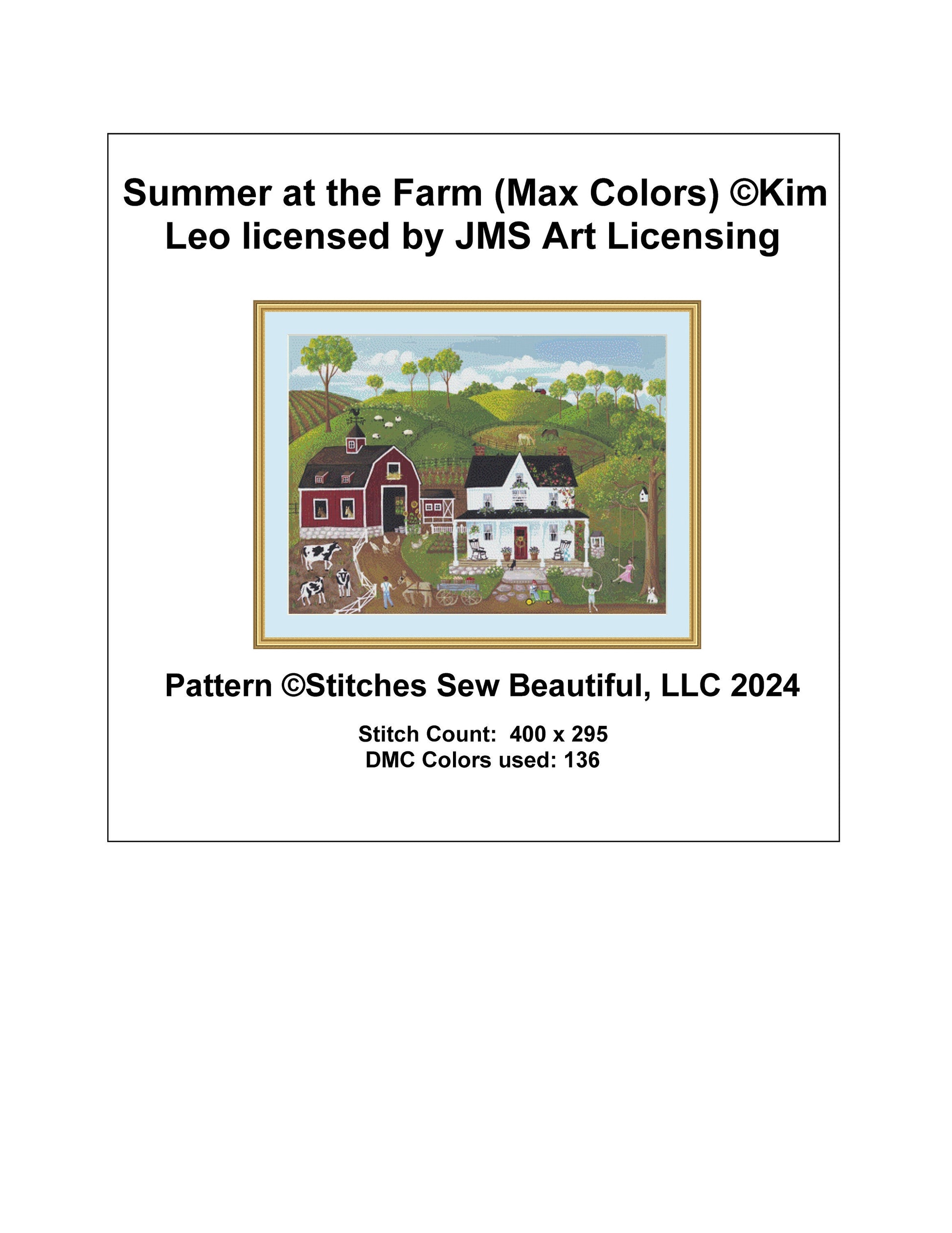 Summer at the Farm (Max Colors) cross stitch pattern by Kim Leo licensed by JMS Art Licensing