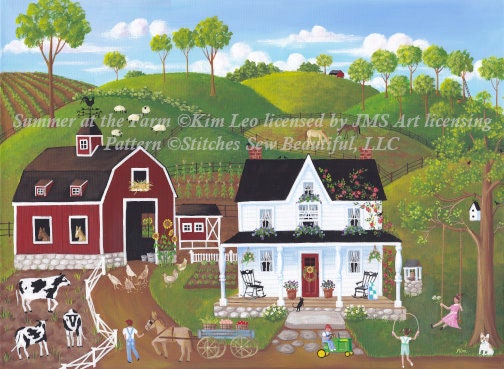 Summer at the Farm (Max Colors) cross stitch pattern by Kim Leo licensed by JMS Art Licensing