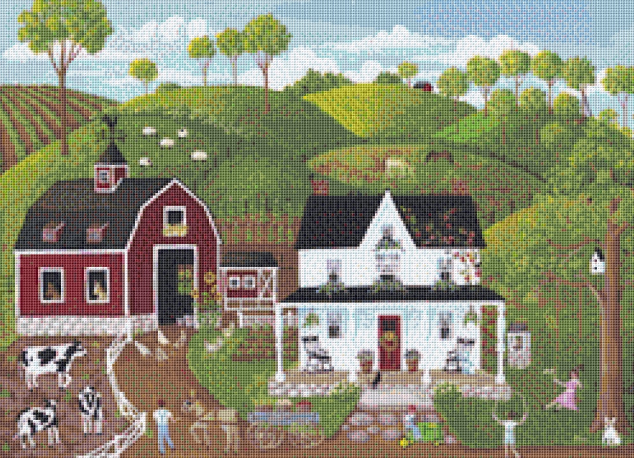 Summer at the Farm (Small) cross stitch pattern by Kim Leo licensed by JMS Art Licensing
