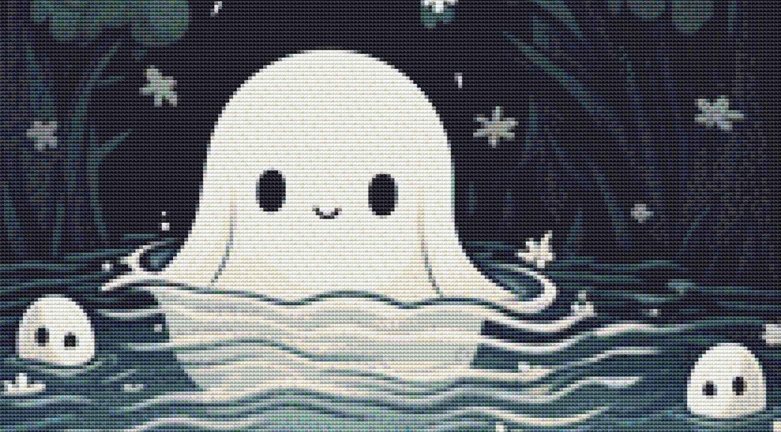 Cute Ghost in a Pond cross stitch pattern by Serr.Kai A Quill & Ink