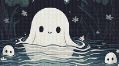 Cute Ghost in a Pond cross stitch pattern by Serr.Kai A Quill & Ink