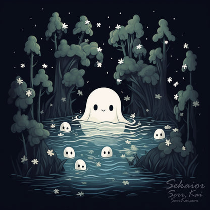 Cute Ghost in a Pond cross stitch pattern by Serr.Kai A Quill & Ink