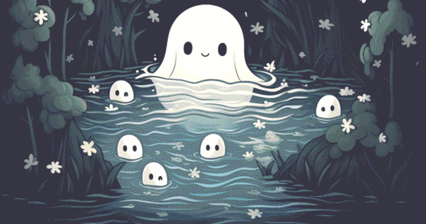 Cute Ghost in a Pond (Max Size) cross stitch pattern by Serr.Kai A Quill & Ink