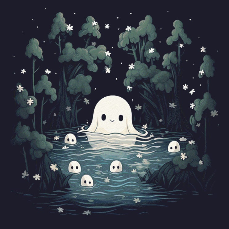 Cute Ghost in a Pond (Max Size) cross stitch pattern by Serr.Kai A Quill & Ink