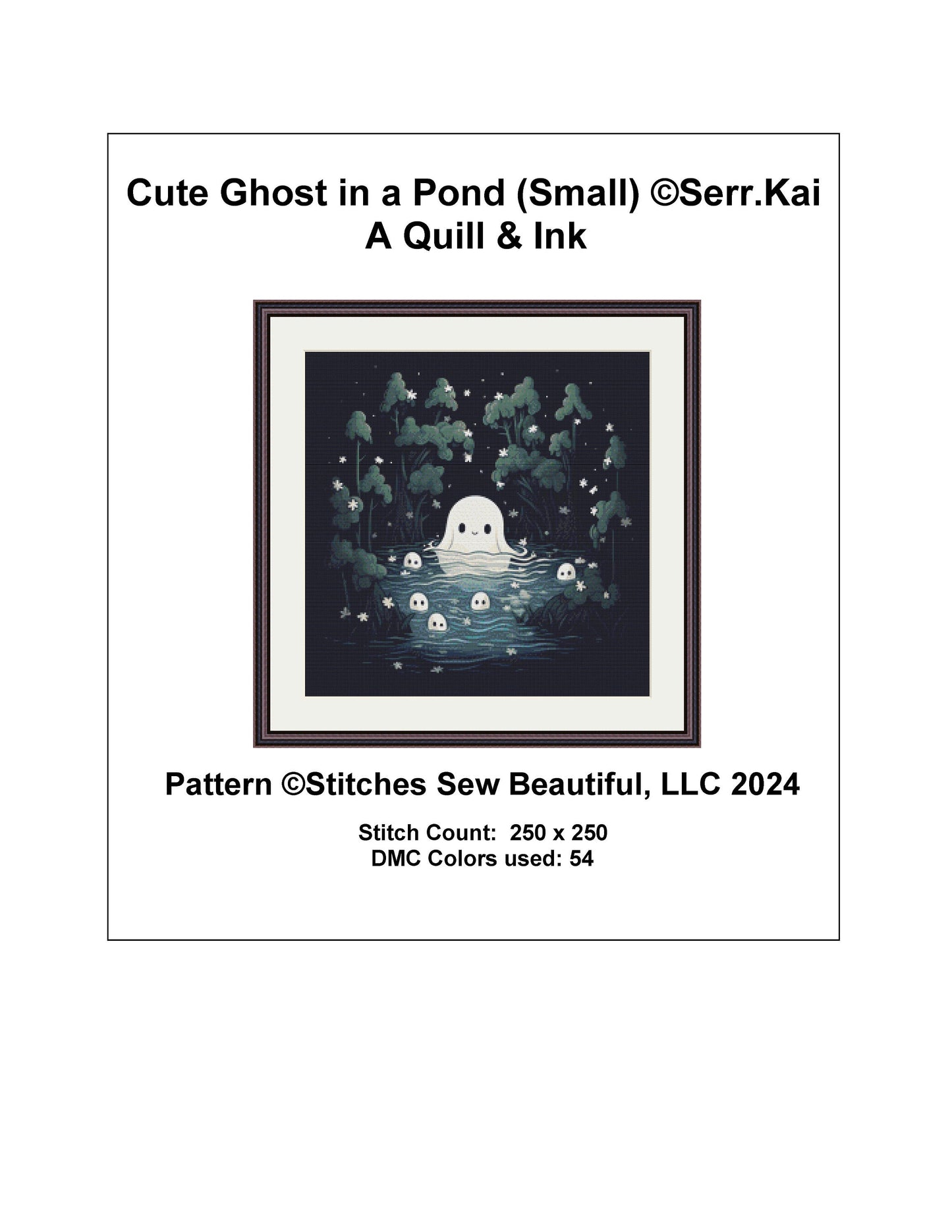 Cute Ghost in a Pond (Small) cross stitch pattern by Serr.Kai A Quill & Ink