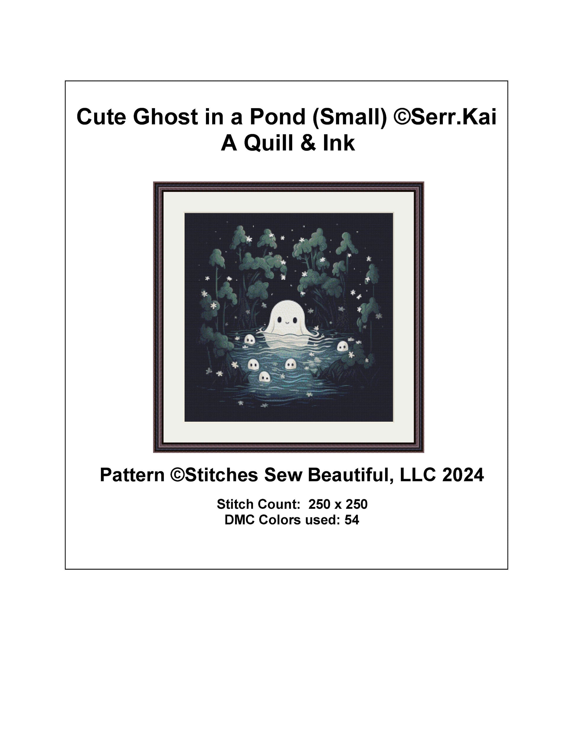 Cute Ghost in a Pond (Small) cross stitch pattern by Serr.Kai A Quill & Ink