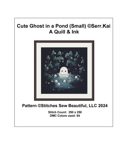 Cute Ghost in a Pond (Small) cross stitch pattern by Serr.Kai A Quill & Ink